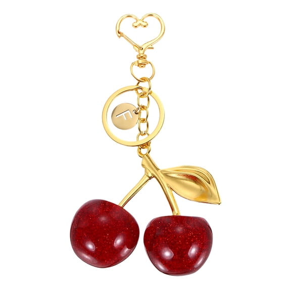 Uxcell Initial Letter Keychain, Cute Cherry Keychain Alphabet F Letter Charm (Red)