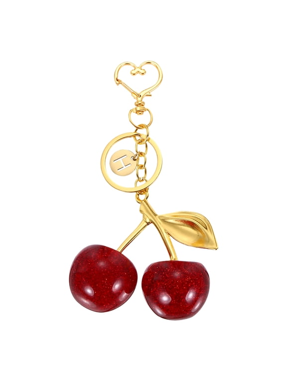 Initial Letter Keychain, Cute Cherry Keychain Alphabet H Letter Charm (Red)