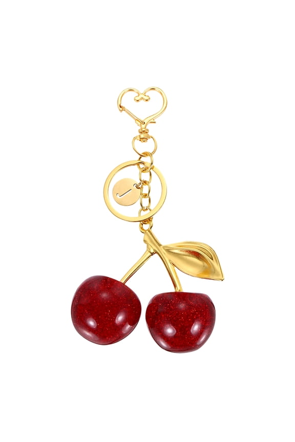 Initial Letter Keychain, Cute Cherry Keychain Alphabet J Letter Charm (Red)