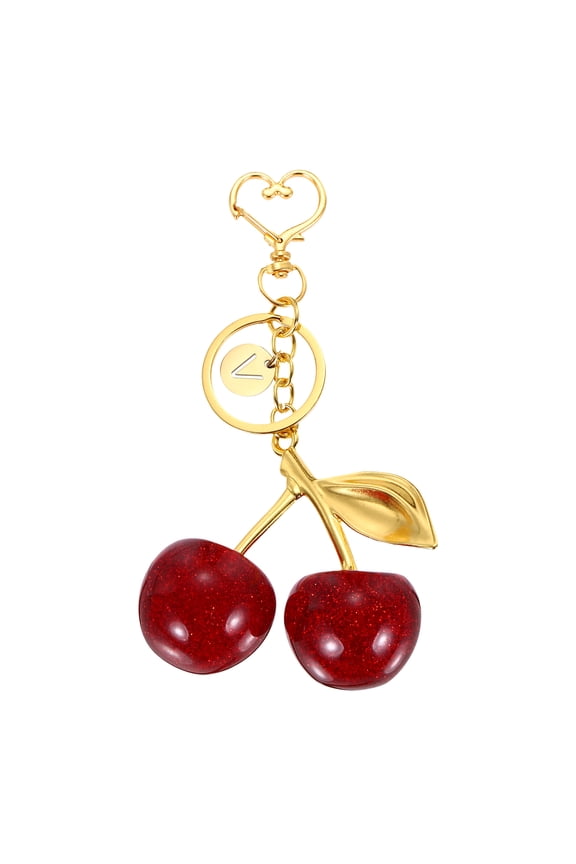 Initial Letter Keychain, Cute Cherry Keychain Alphabet V Letter Charm (Red)