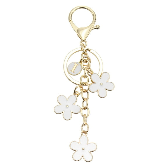 Uxcell Initial Letter Keychain, Cute Flower Keychain A Letter Charm for Women Girls (White, Pack of 1)