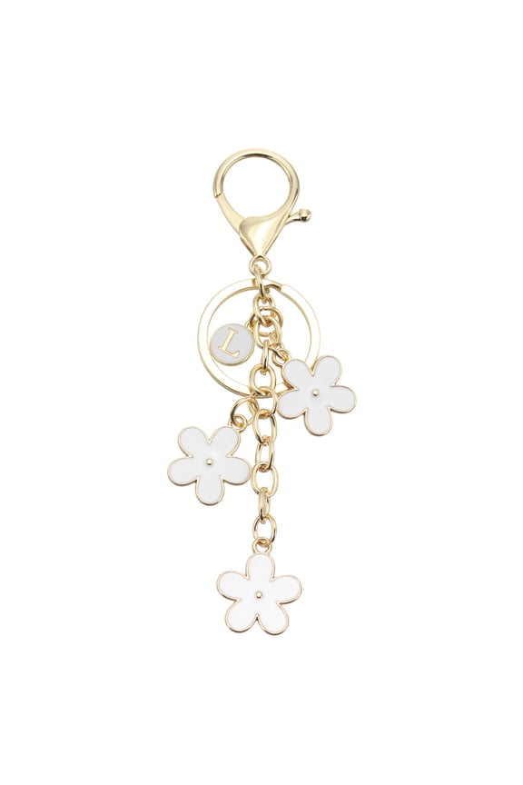 Initial Letter Keychain, Cute Flower Keychain A Letter Charm for Women Girls (White, Pack of 1)