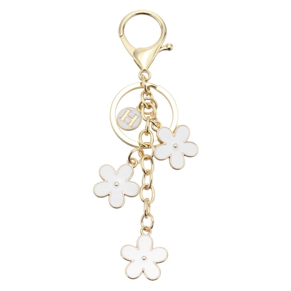 Uxcell Initial Letter Keychain, Cute Flower Keychain A Letter Charm for Women Girls (White, Pack of 1)