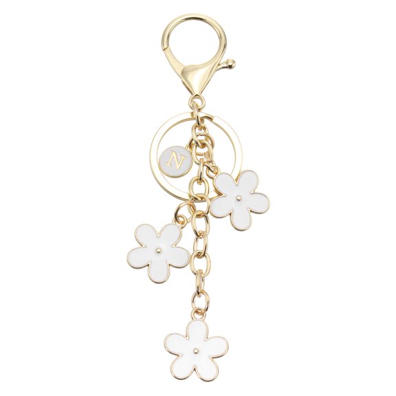 Uxcell Alphabet N Tassel Flower Initial Letter Keychain White 1 Pcs