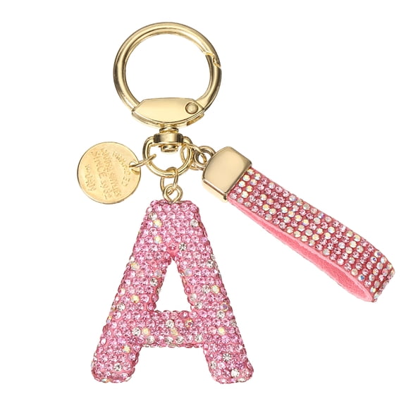 Uxcell Initial Letter Keychain Cute Letter-A Sparkly Rhinestone Key Chain Charm Pink