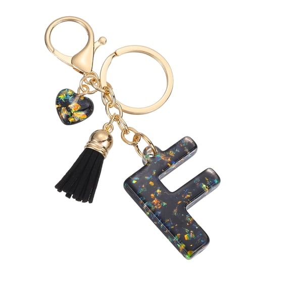 Uxcell Initial Letter Keychain, Cute Letter-F Keychains Women Sparkly Bling Love Tassel Floral Charm Key Chain for Bag Backpack Purse Car Keys Accessories, Black