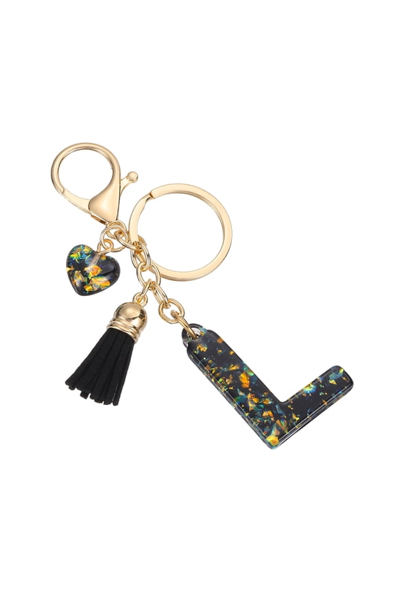 Initial Letter Keychain, Cute Letter-L Keychains Women Sparkly Bling Love Tassel Floral Charm Key Chain for Bag Backpack Purse Car Keys Accessories, Black