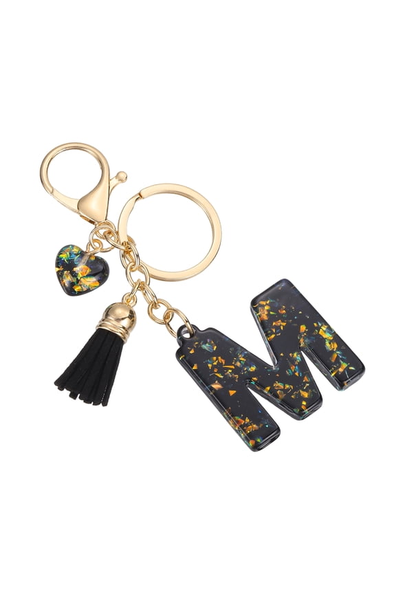 Initial Letter Keychain, Cute Letter-M Keychains Women Sparkly Bling Love Tassel Floral Charm Key Chain for Bag Backpack Purse Car Keys Accessories, Black