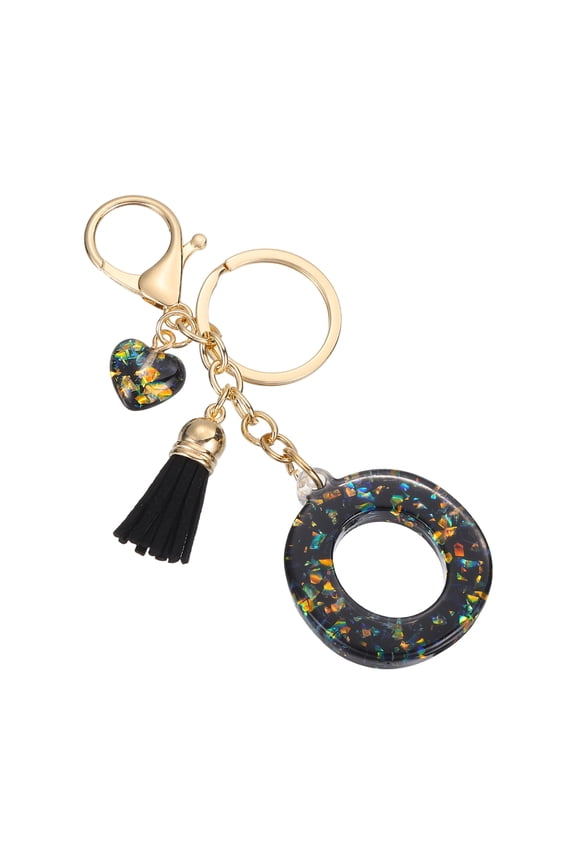 Initial Letter Keychain, Cute Letter-O Keychains Women Sparkly Bling Love Tassel Floral Charm Key Chain for Bag Backpack Purse Car Keys Accessories, Black