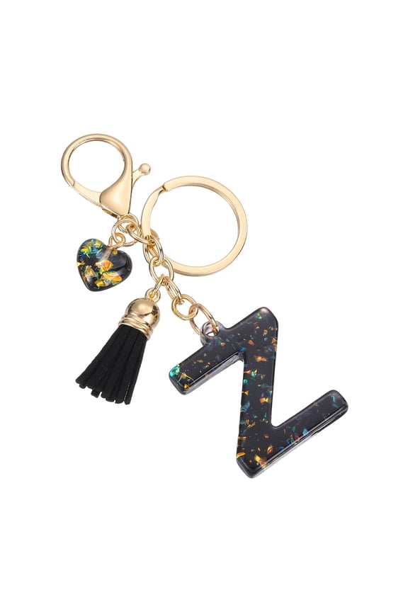 Initial Letter Keychain, Cute Letter-Z Keychains Women Sparkly Bling Love Tassel Floral Charm Key Chain for Bag Backpack Purse Car Keys Accessories, Black