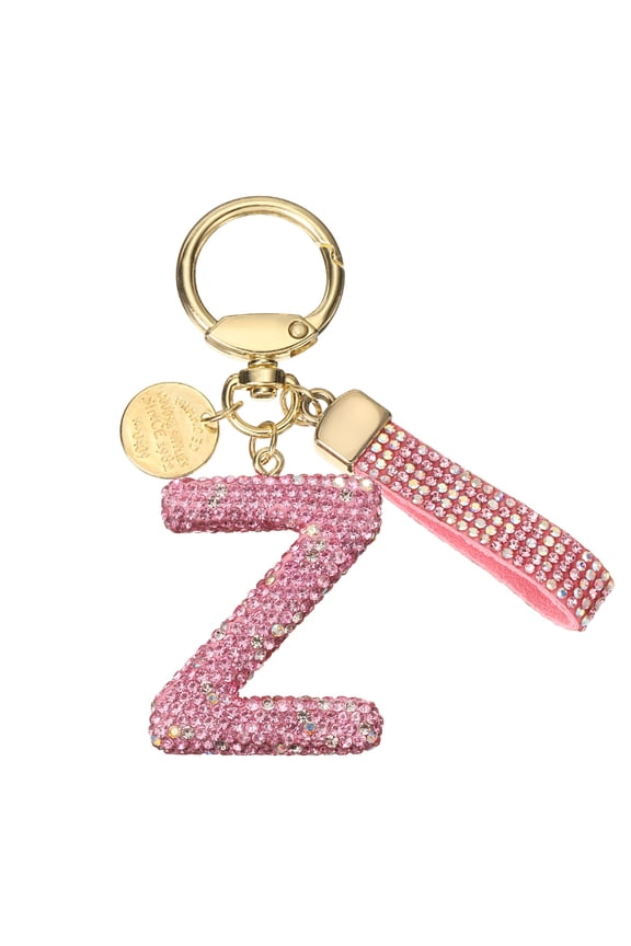 Initial Letter Keychain Cute Letter-Z Sparkly Rhinestone Key Chain Charm Pink