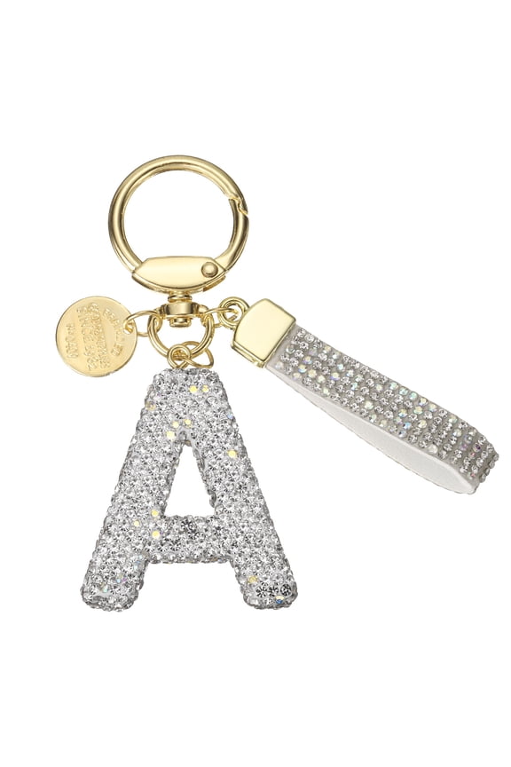 Initial Letter Keychain Cute Letter-A Sparkly Rhinestone Key Chain Charm White