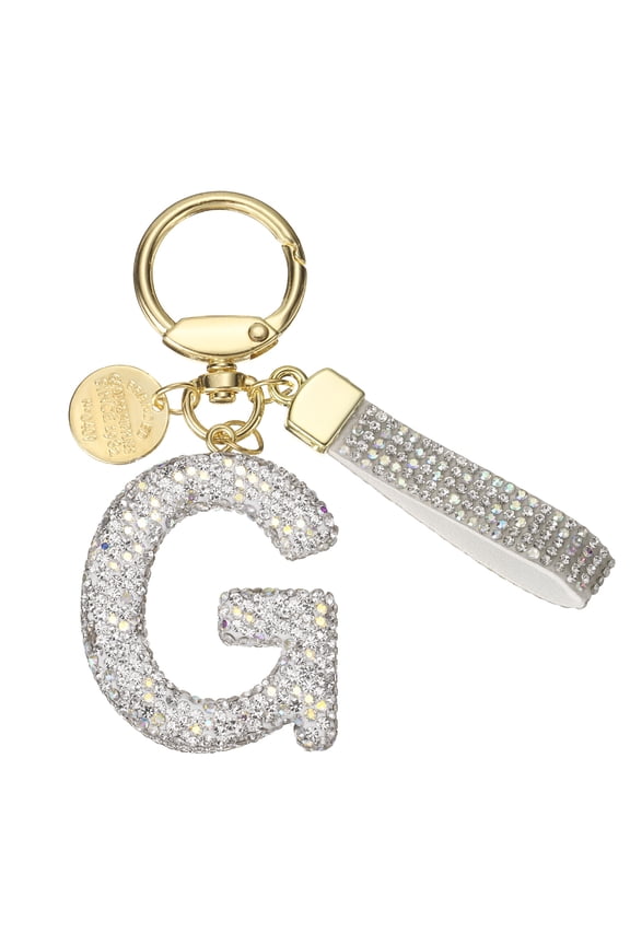 Initial Letter Keychain Cute Letter-G Sparkly Rhinestone Key Chain Charm White
