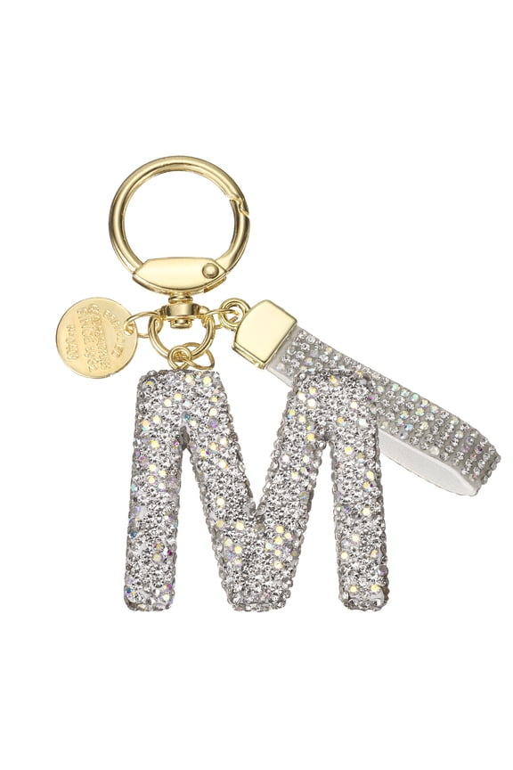 Initial Letter Keychain Cute Letter-M Sparkly Rhinestone Key Chain Charm White