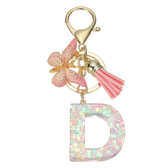 Uxcell Initial Letter Keychain, Cute Tassel Butterfly Keychain Letter Keychain Charm for Women Girls Key Purse Handbag Letter-D Pink