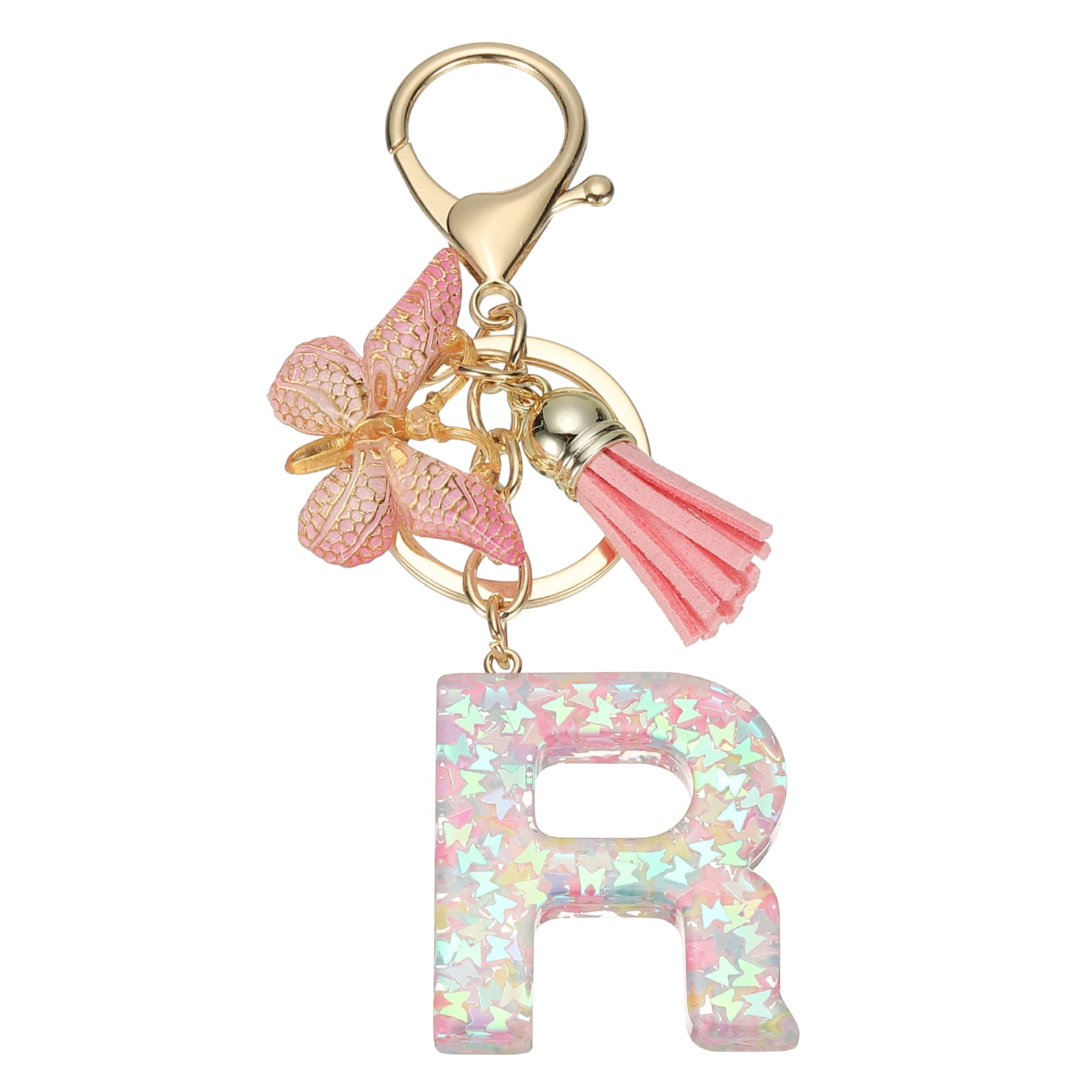 Uxcell Initial Letter Keychain, Cute Tassel Butterfly Keychain Letter ...