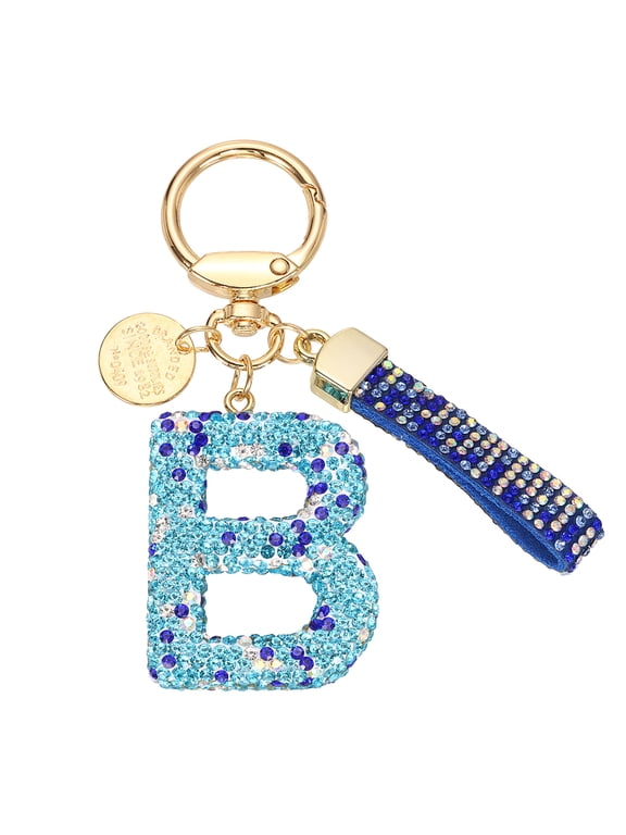 Initial Letter Keychain, Gift Bling Letter-B Key Chain for Women, Blue