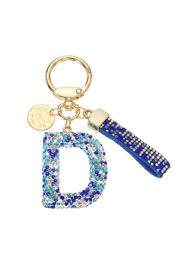 Initial Letter Keychain, Gift Bling Letter-D Key Chain for Women, Blue