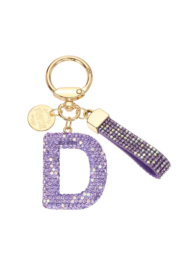 Initial Letter Keychain, Gift Bling Letter-D Key Chain for Women, Purple