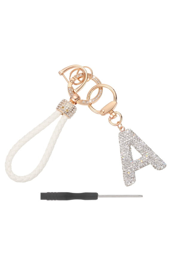 Initial Letter Keychain (Letter A) - Initial Wristlet Key Chain PU Leather Keyring Wrist Lanyard Key Rings for Men Women Handbag Backpack Decor Party Gift, White