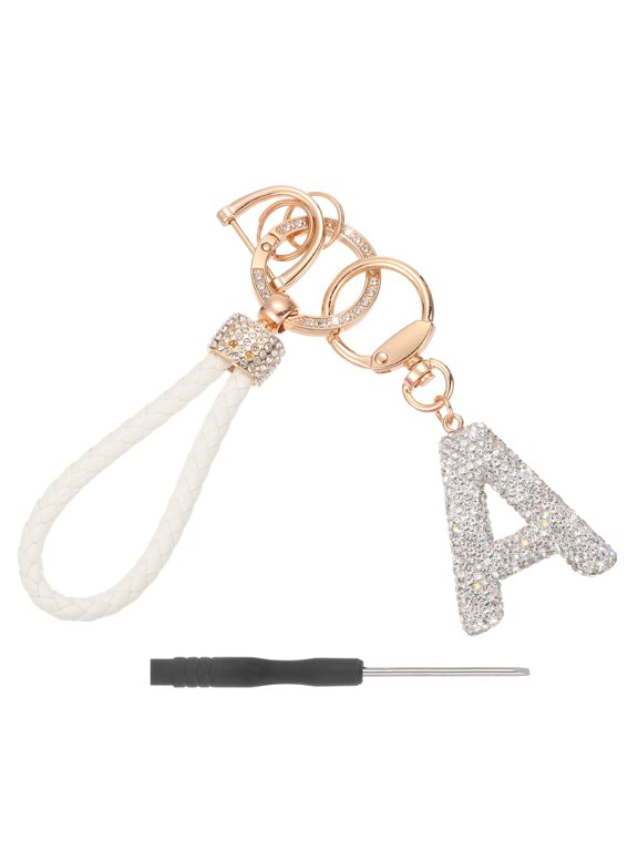 Initial Letter Keychain (Letter A) - Initial Wristlet Key Chain PU Leather Keyring Wrist Lanyard Key Rings for Men Women Handbag Backpack Decor Party Gift, White