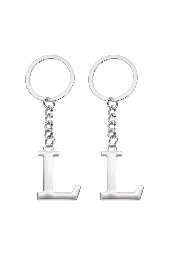 Initial Letter Keychain Letter A-Z Keychain Alphabet L Pendant Key Ring for Backpack Purse Bag, Silver 2Pcs