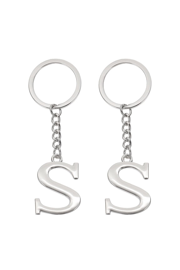 Initial Letter Keychain Letter A-Z Keychain Alphabet S Pendant Key Ring for Backpack Purse Bag, Silver 2Pcs