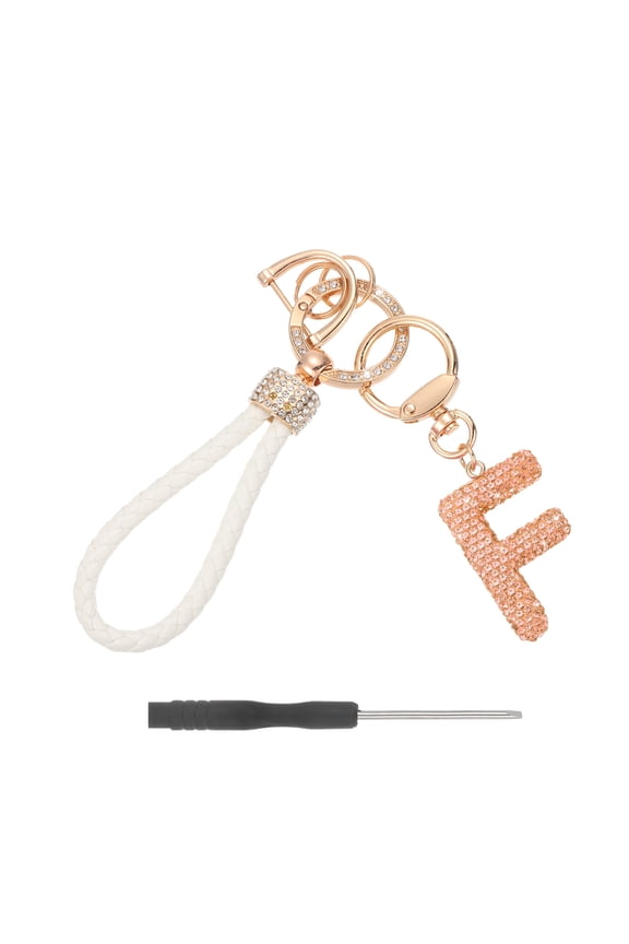 Initial Letter Keychain (Letter F) - Initial Wristlet Key Chain PU Leather Keyring Wrist Lanyard Key Rings for Men Women Handbag Backpack Decor Party Gift, Champagne