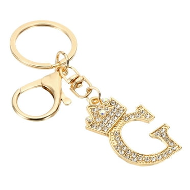 Uxcell Initial Letter Keychain, Letter G Crown Design Charm with Crystal Diamonds Decorative Alphabet, Gold Tone