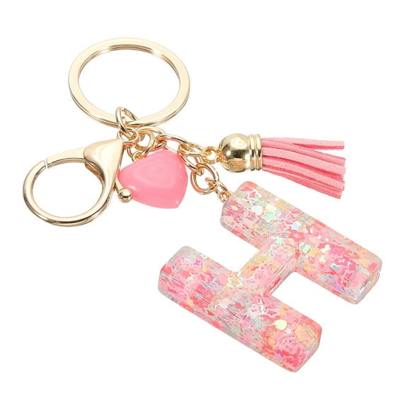 Uxcell Initial Letter Keychain, Letter H Heart Design Charm with Tassels Decorative Alphabet Pendants for Bag Backpack DIY Craft, Pink
