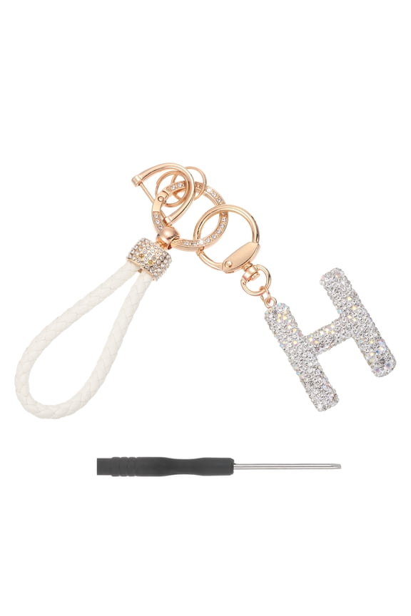Initial Letter Keychain (Letter H) - Initial Wristlet Key Chain PU Leather Keyring Wrist Lanyard Key Rings for Men Women Handbag Backpack Decor Party Gift, White
