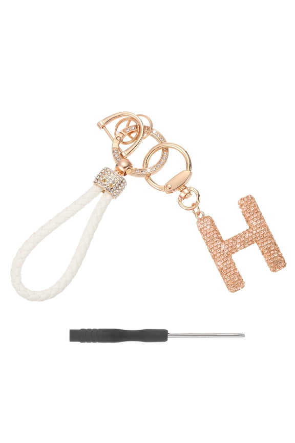 Initial Letter Keychain (Letter H) - Initial Wristlet Key Chain PU Leather Keyring Wrist Lanyard Key Rings for Men Women Handbag Backpack Decor Party Gift, Champagne