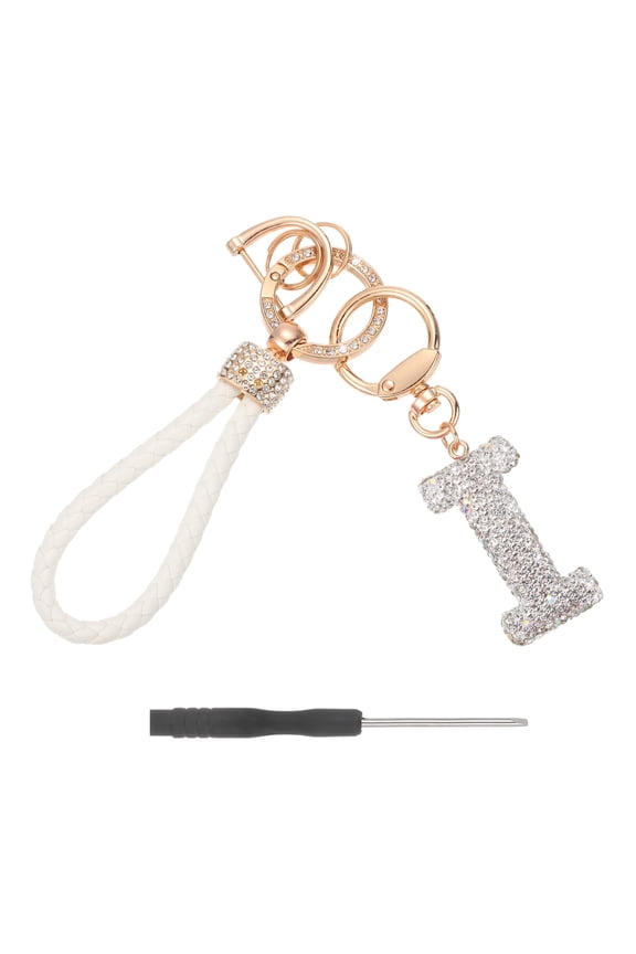 Initial Letter Keychain (Letter I) - Initial Wristlet Key Chain PU Leather Keyring Wrist Lanyard Key Rings for Men Women Handbag Backpack Decor Party Gift, White