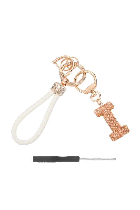 Initial Letter Keychain (Letter I) - Initial Wristlet Key Chain PU Leather Keyring Wrist Lanyard Key Rings for Men Women Handbag Backpack Decor Party Gift, Champagne