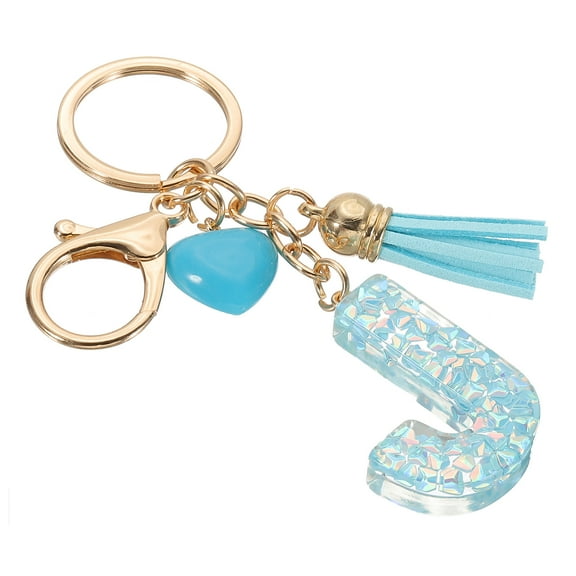 Uxcell Initial Letter Keychain, Letter J Heart Design Charm with Tassels Decorative Alphabet Pendants for Bag Backpack DIY Craft, Blue