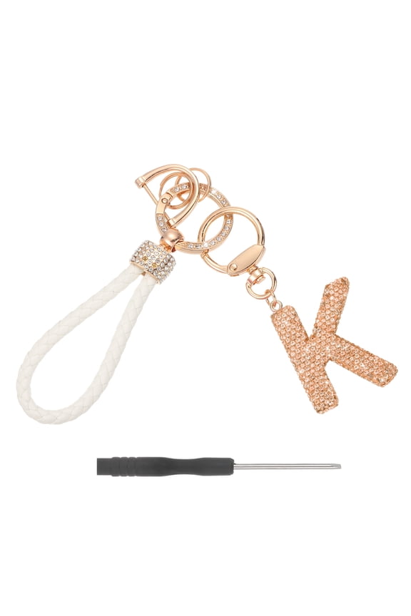 Initial Letter Keychain (Letter K) - Initial Wristlet Key Chain PU Leather Keyring Wrist Lanyard Key Rings for Men Women Handbag Backpack Decor Party Gift, Champagne