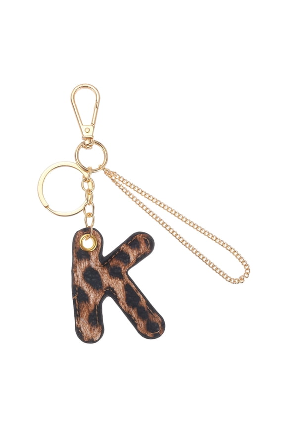 Initial Letter Keychain (Letter K) - Leopard Alphabet Key Chain PU Leather Initial Keyring for Men Women Handbag Backpack Decor Party Gift, Gold