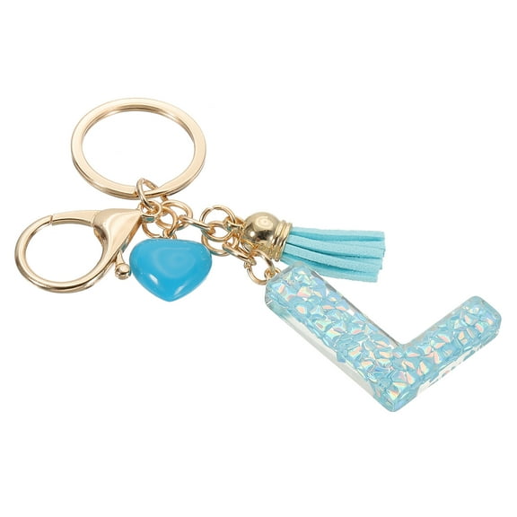 Uxcell Initial Letter Keychain, Letter L Heart Design Charm with Tassels Decorative Alphabet Pendants for Bag Backpack DIY Craft, Blue
