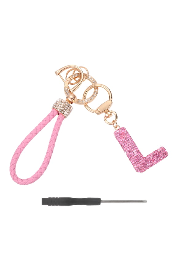 Initial Letter Keychain (Letter L) - Initial Wristlet Key Chain PU Leather Keyring Wrist Lanyard Key Rings for Men Women Handbag Backpack Decor Party Gift, Pink