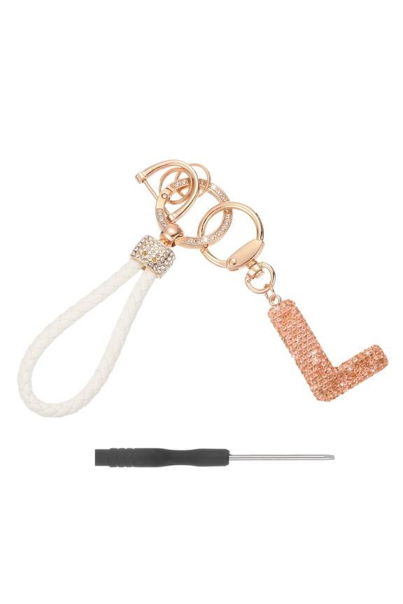 Initial Letter Keychain (Letter L) - Initial Wristlet Key Chain PU Leather Keyring Wrist Lanyard Key Rings for Men Women Handbag Backpack Decor Party Gift, Champagne