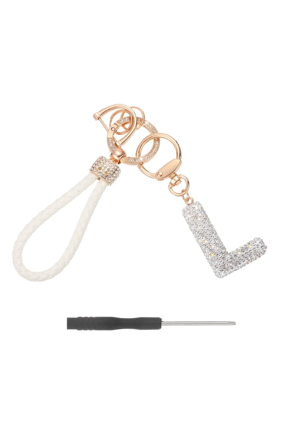 Initial Letter Keychain (Letter L) - Initial Wristlet Key Chain PU Leather Keyring Wrist Lanyard Key Rings for Men Women Handbag Backpack Decor Party Gift, White