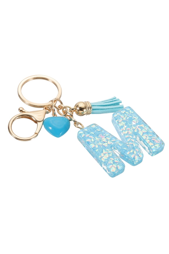 Initial Letter Keychain, Letter M Heart Design Charm with Tassels Decorative Alphabet Pendants for Bag Backpack DIY Craft, Blue