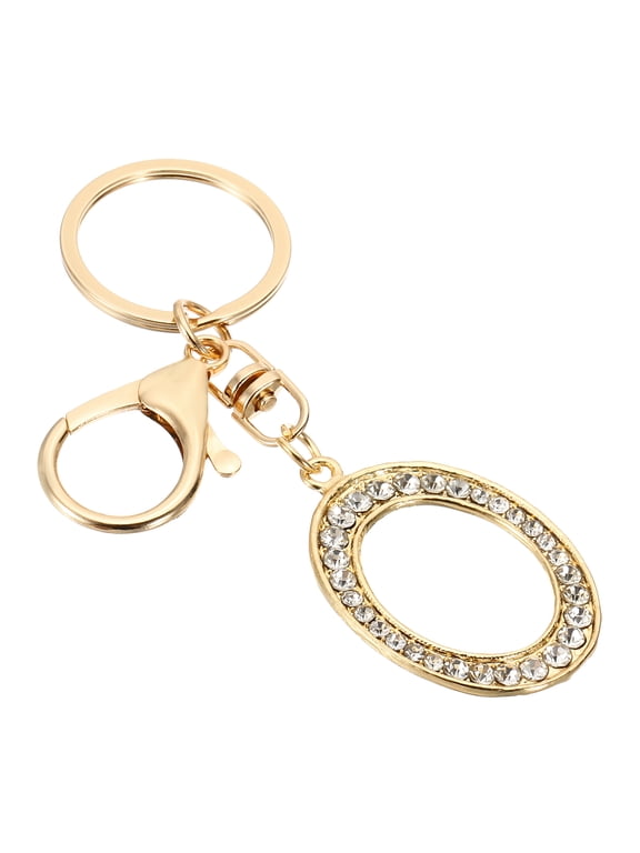 Initial Letter Keychain, Letter O Charm with Crystal Diamonds for Bag Backpack DIY Craft, Gold Tone