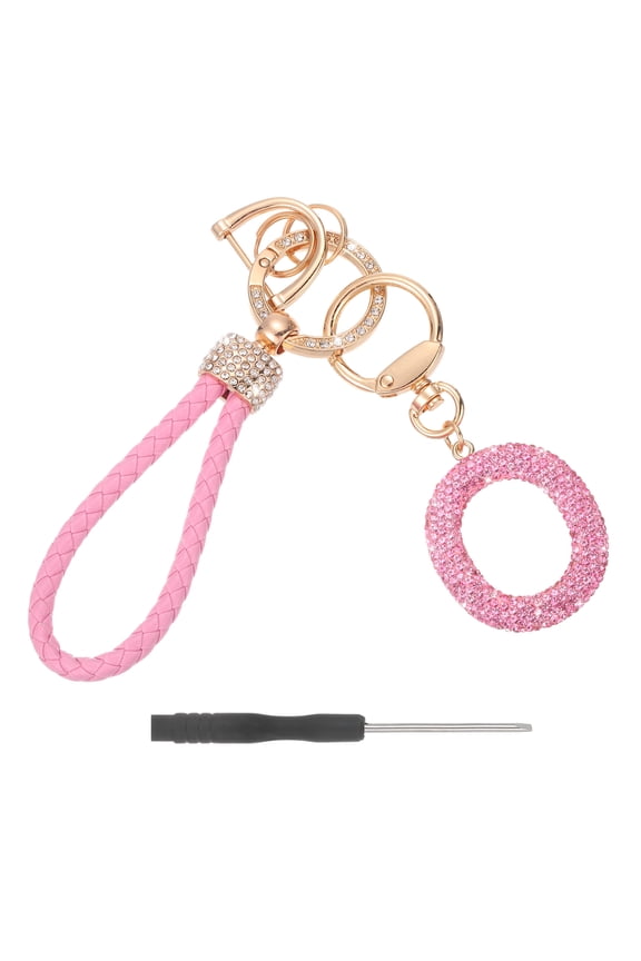 Initial Letter Keychain (Letter O) - Initial Wristlet Key Chain PU Leather Keyring Wrist Lanyard Key Rings for Men Women Handbag Backpack Decor Party Gift, Pink