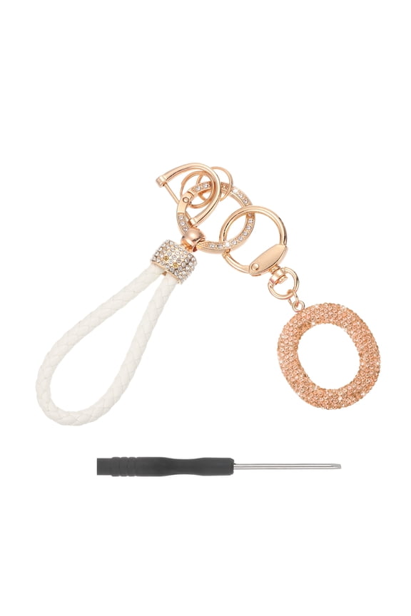 Initial Letter Keychain (Letter O) - Initial Wristlet Key Chain PU Leather Keyring Wrist Lanyard Key Rings for Men Women Handbag Backpack Decor Party Gift, Champagne