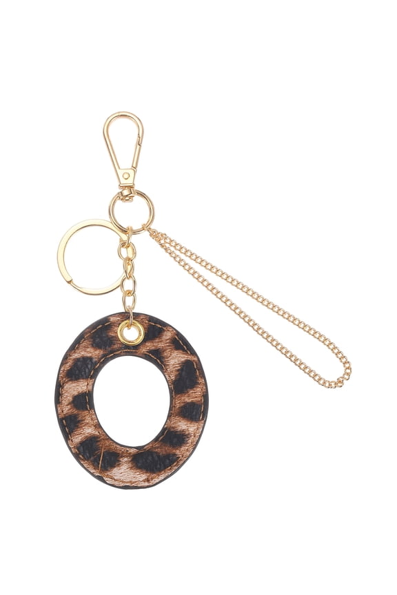 Initial Letter Keychain (Letter O) - Leopard Alphabet Key Chain PU Leather Initial Keyring for Men Women Handbag Backpack Decor Party Gift, Gold