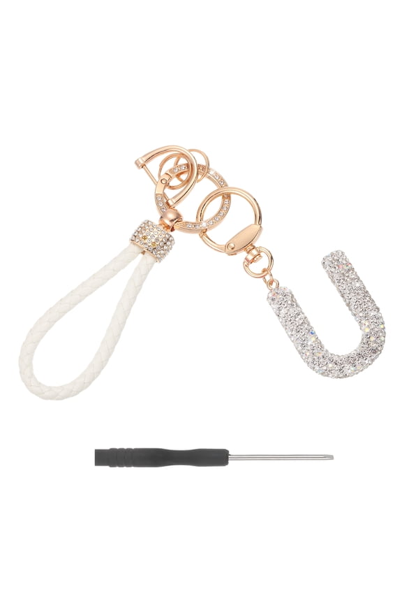 Initial Letter Keychain (Letter U) - Initial Wristlet Key Chain PU Leather Keyring Wrist Lanyard Key Rings for Men Women Handbag Backpack Decor Party Gift, White