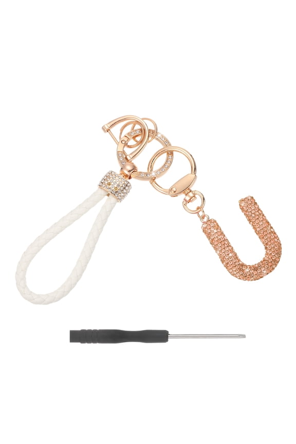Initial Letter Keychain (Letter U) - Initial Wristlet Key Chain PU Leather Keyring Wrist Lanyard Key Rings for Men Women Handbag Backpack Decor Party Gift, Champagne
