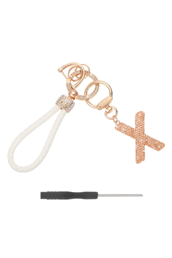 Initial Letter Keychain (Letter X) - Initial Wristlet Key Chain PU Leather Keyring Wrist Lanyard Key Rings for Men Women Handbag Backpack Decor Party Gift, Champagne