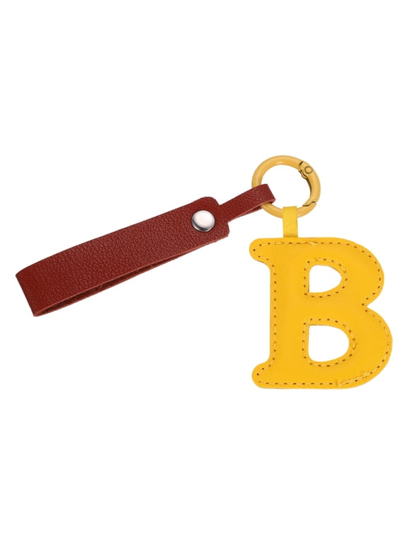 Initial Letter Keychain, PU Leather Letter-B Key Chains Women Cute Short Lanyard Bag Charm for Key Purse Handbags Backpacks Accessories Pendant Gifts, Yellow